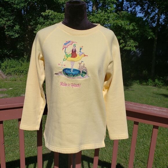 Quacker factory Ladies "Make A Splash" Sweatshirt, Yellow, sz XS - Picture 1 of 12